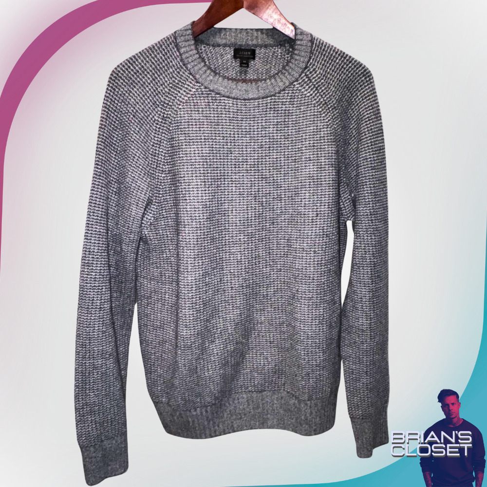 J. CREW Men's Waffle Crewneck Cashemere Sweater in Charcoal - M - Picture 12 of 13